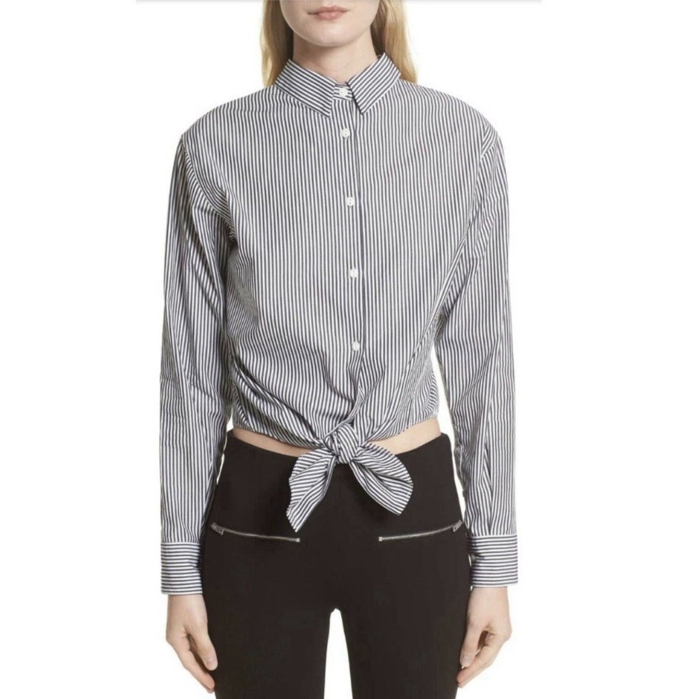Rag & Bone Calder Reversible Shirt XS Gray White Stripe High Low Button Down